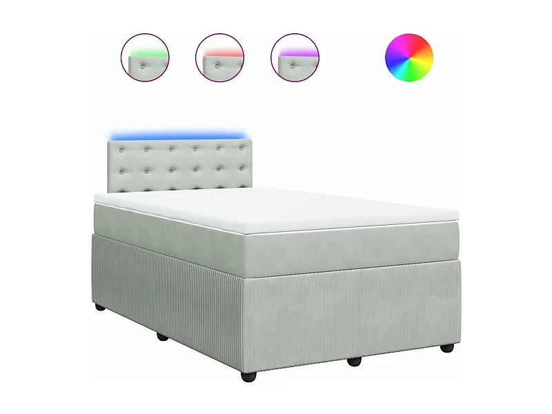 Cama box spring con colchón terciopelo gris claro 120x190 cm
