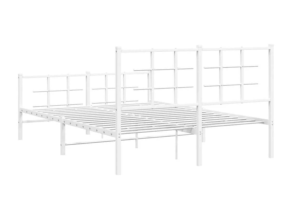 Cadre de lit métal sans matelas et pied de lit blanc 140x190 cm