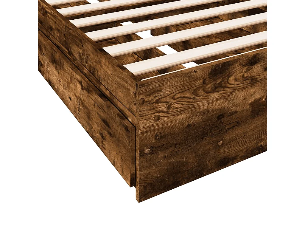 Cadre de lit avec tiroirs sans matelas chêne fumé 100x200 cm