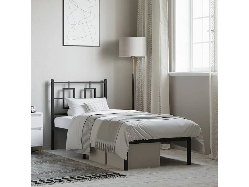 Cadre de lit métal sans matelas avec tête de lit noir 80x200 cm