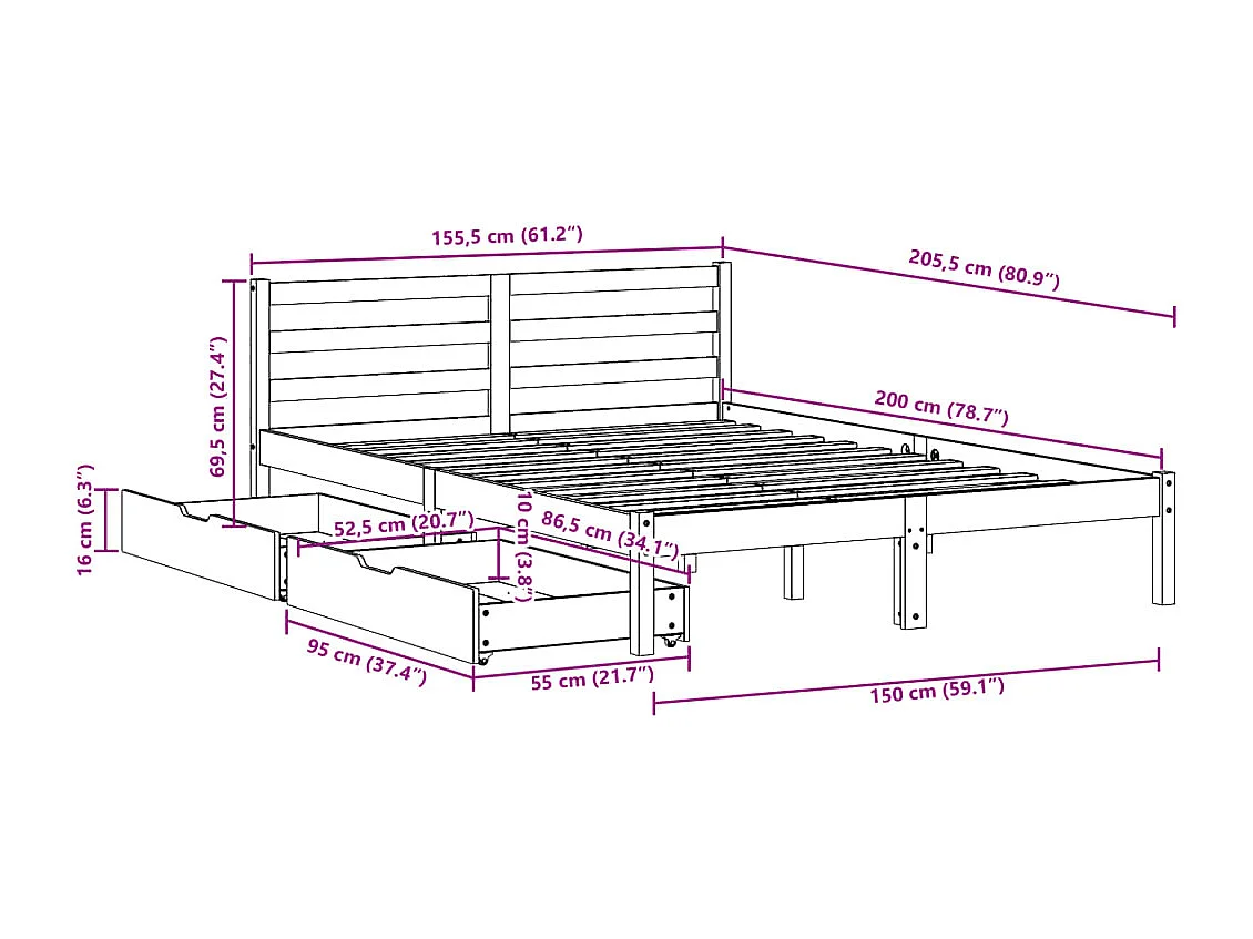 Estructura de cama madera de ingeniería negra 120x200 cm