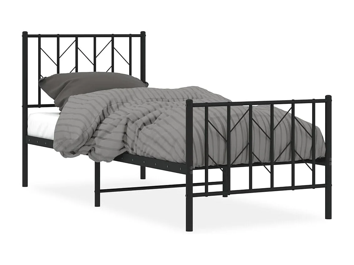 Cadre de lit métal sans matelas avec pied de lit noir 75x190 cm