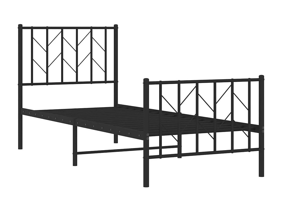 Cadre de lit métal sans matelas avec pied de lit noir 75x190 cm
