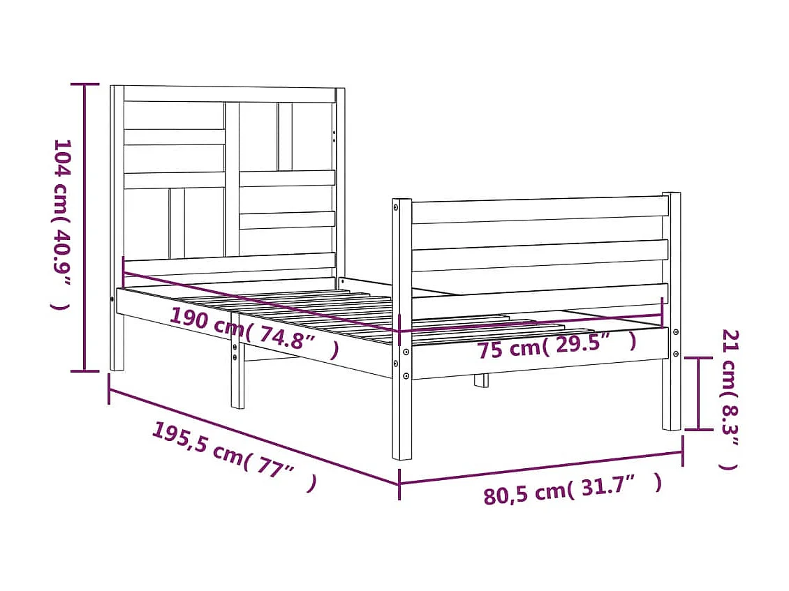 Cadre de lit sans matelas blanc 75x190 cm
