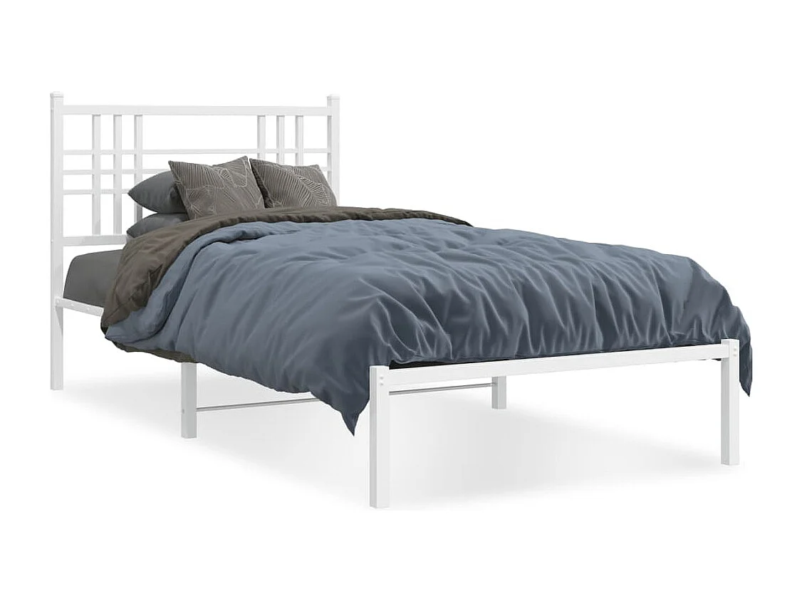 Bedframe met hoofdbord metaal wit 100x190 cm