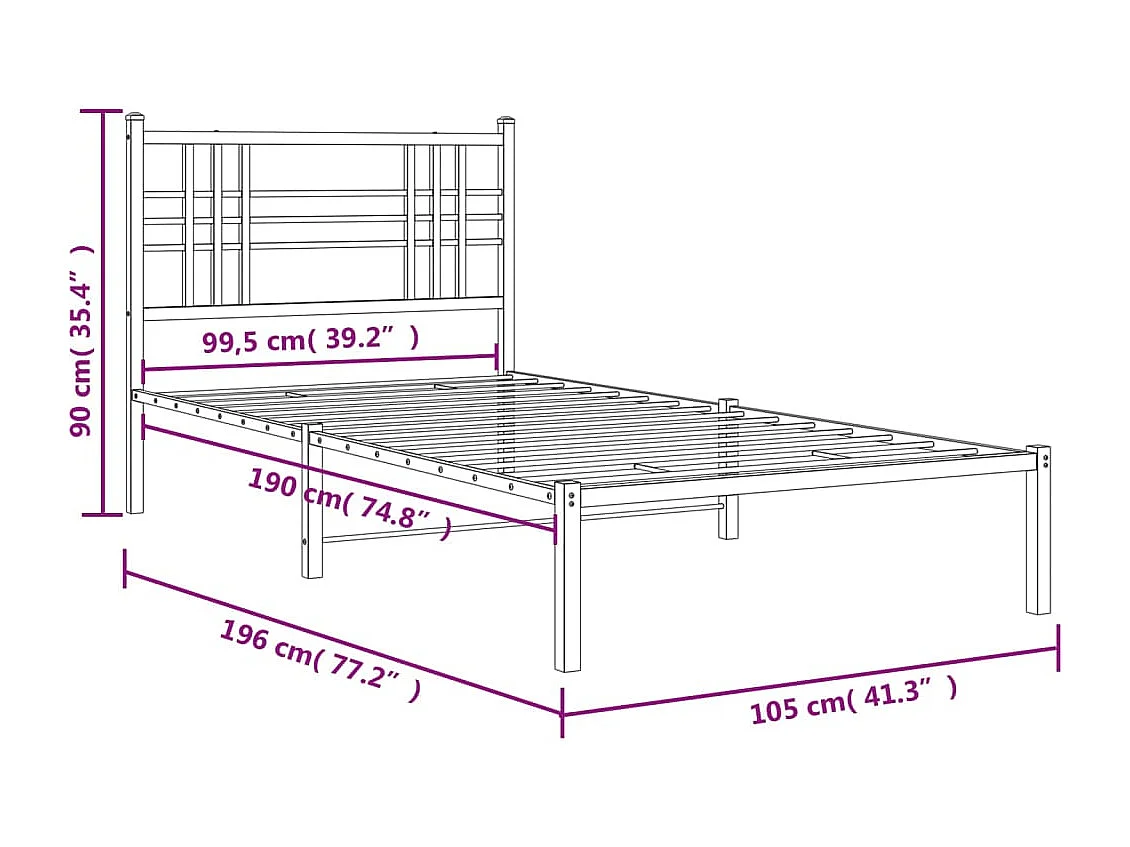 Cadre de lit métal sans matelas et tête de lit blanc 100x190 cm