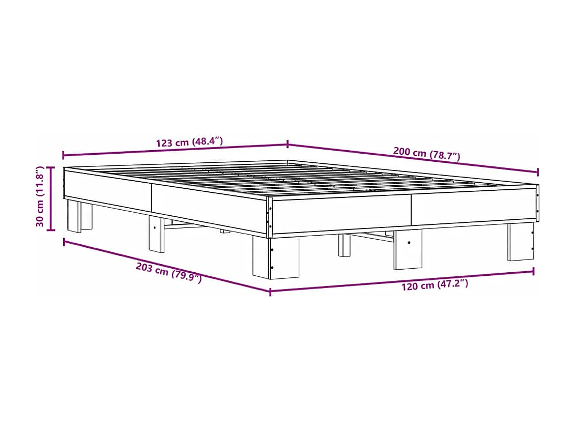 Estructura cama madera ingeniería metal marrón roble 120x200 cm