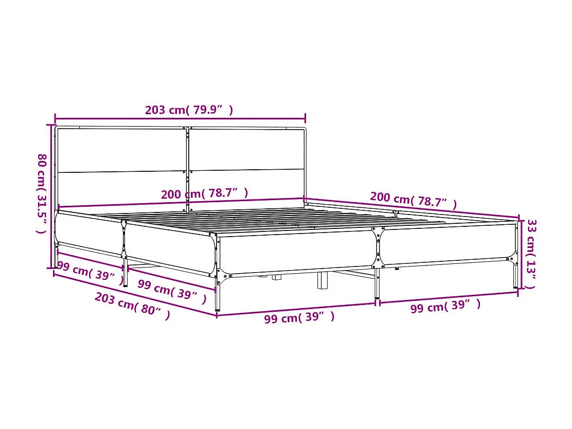 Cadre de lit sans matelas sonoma gris 200x200 cm