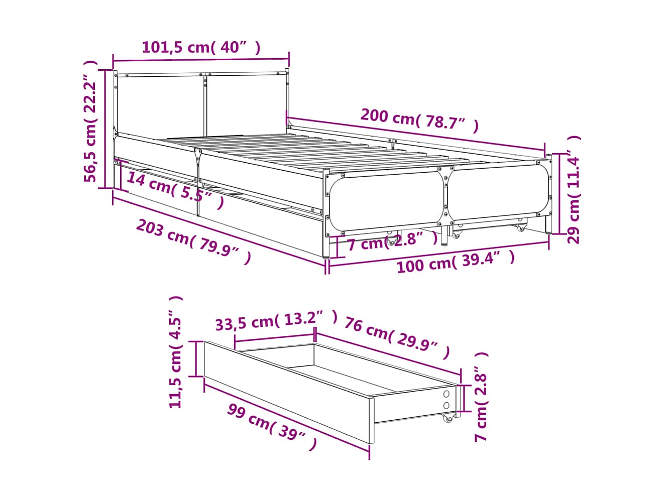 Cadre de lit sans matelas sonoma gris 200x200 cm