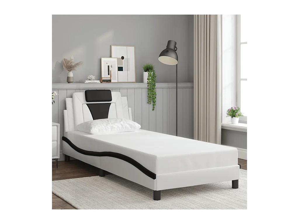 Cadre de lit sans matelas blanc et noir 80x200 cm similicuir