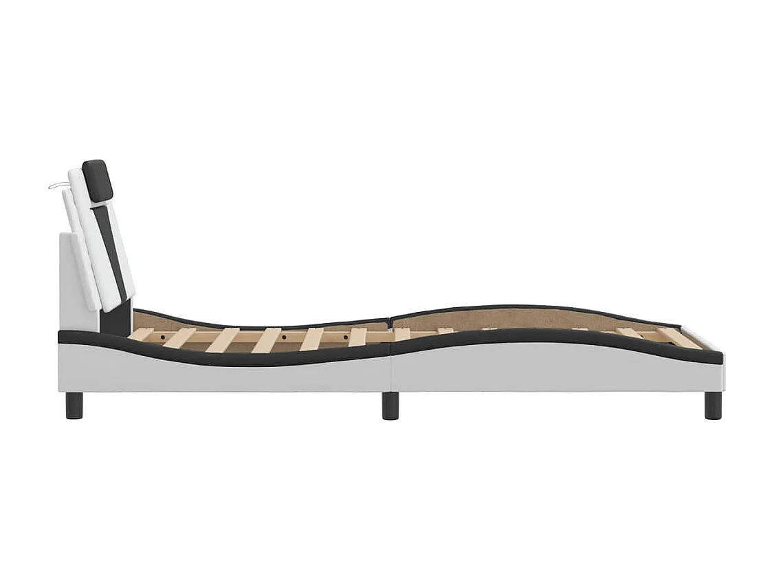 Bettgestell mit Kopfteil Weiß und Schwarz 80x200 cm Kunstleder