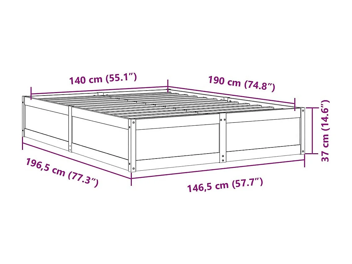 Cadre de lit sans matelas 140x190 cm bois de pin massif