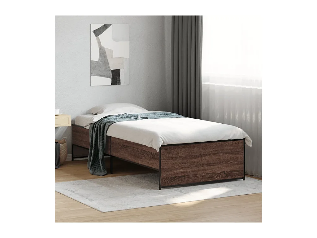 Bedframe bewerkt hout en metaal bruin eikenkleurig 90x190 cm