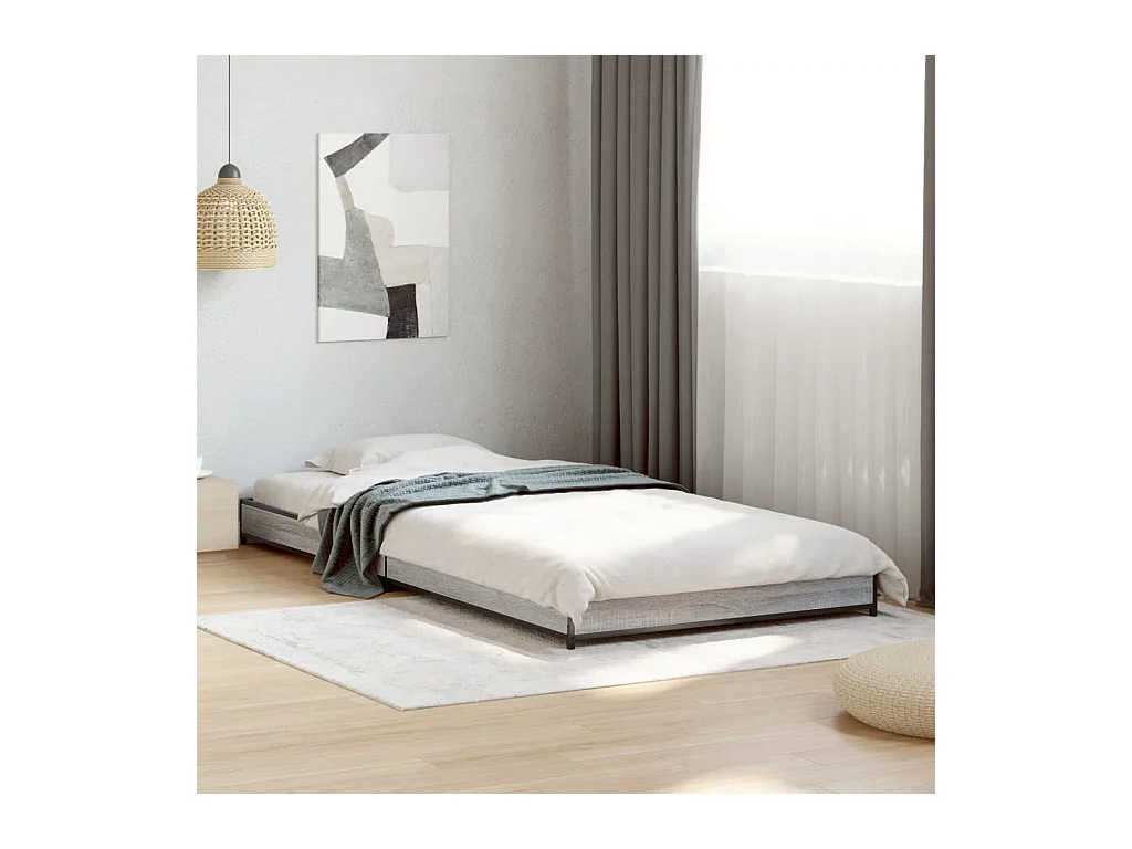 Bedframe bewerkt hout en metaal grijs sonoma eiken 75x190 cm