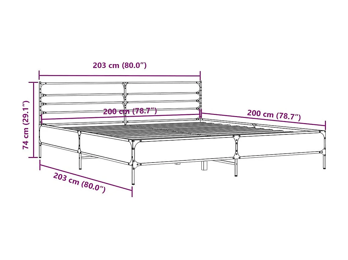 Estructura cama madera ingeniería metal roble Sonoma 200x200 cm