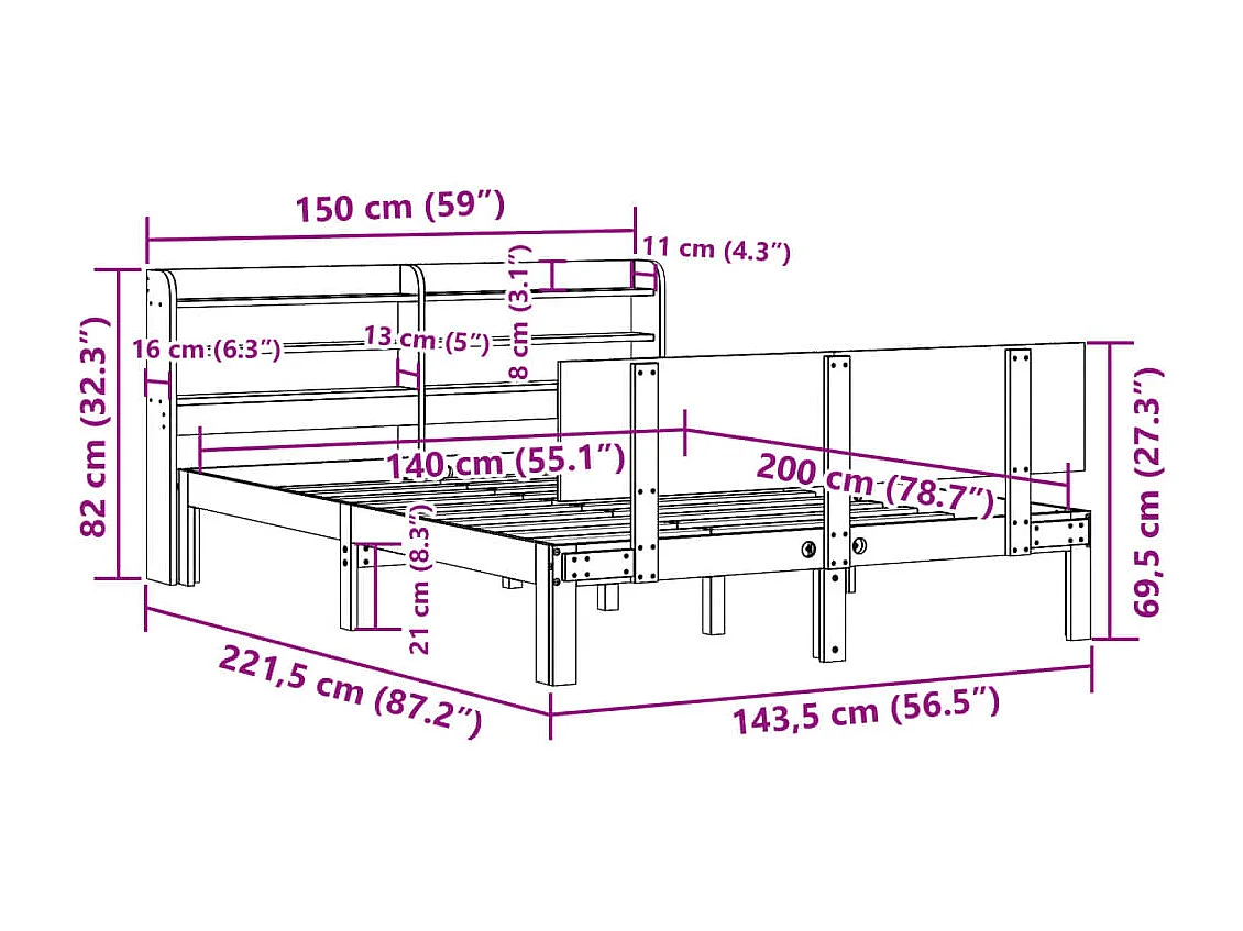 Estructura cama madera ingeniería metal roble Sonoma 200x200 cm