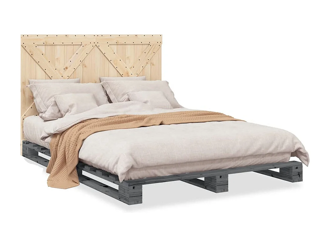 Cadre de lit sans matelas gris 160x200 cm bois de pin massif