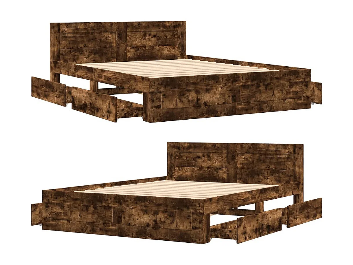 Cadre de lit et tête de lit sans matelas chêne fumé 160x200 cm