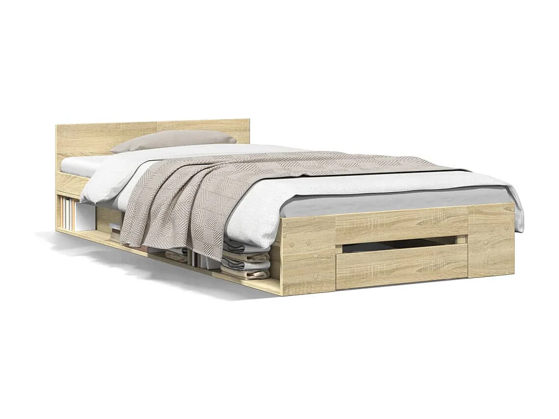 Bedframe met lade bewerkt hout sonoma eikenkleurig 100x200 cm