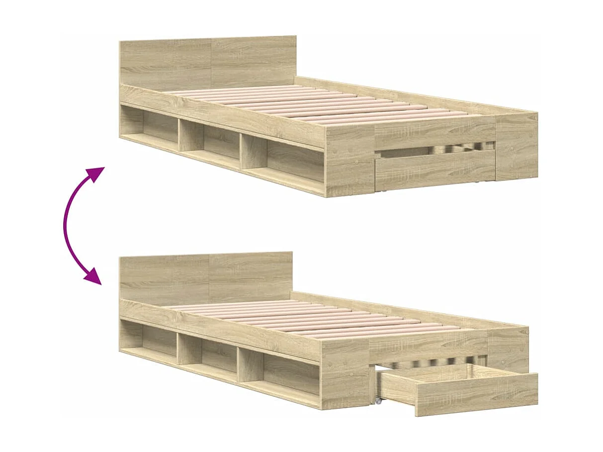 Bedframe met lade bewerkt hout sonoma eikenkleurig 100x200 cm
