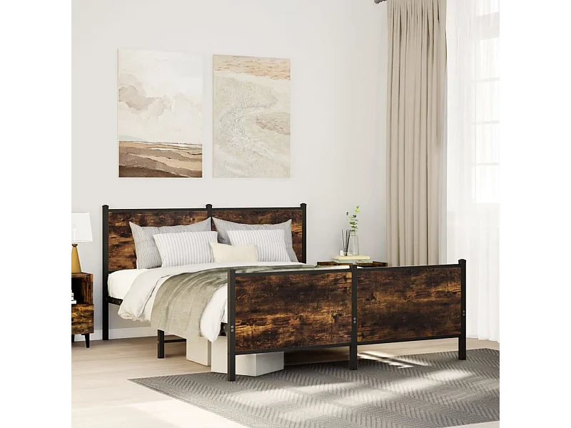 Cadre de lit en métal sans matelas chêne fumé 160x200 cm