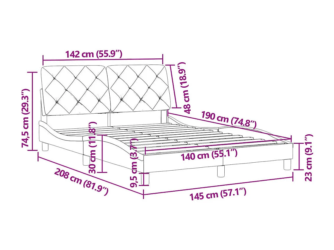 Cadre de lit sans matelas noir 140x190 cm velours