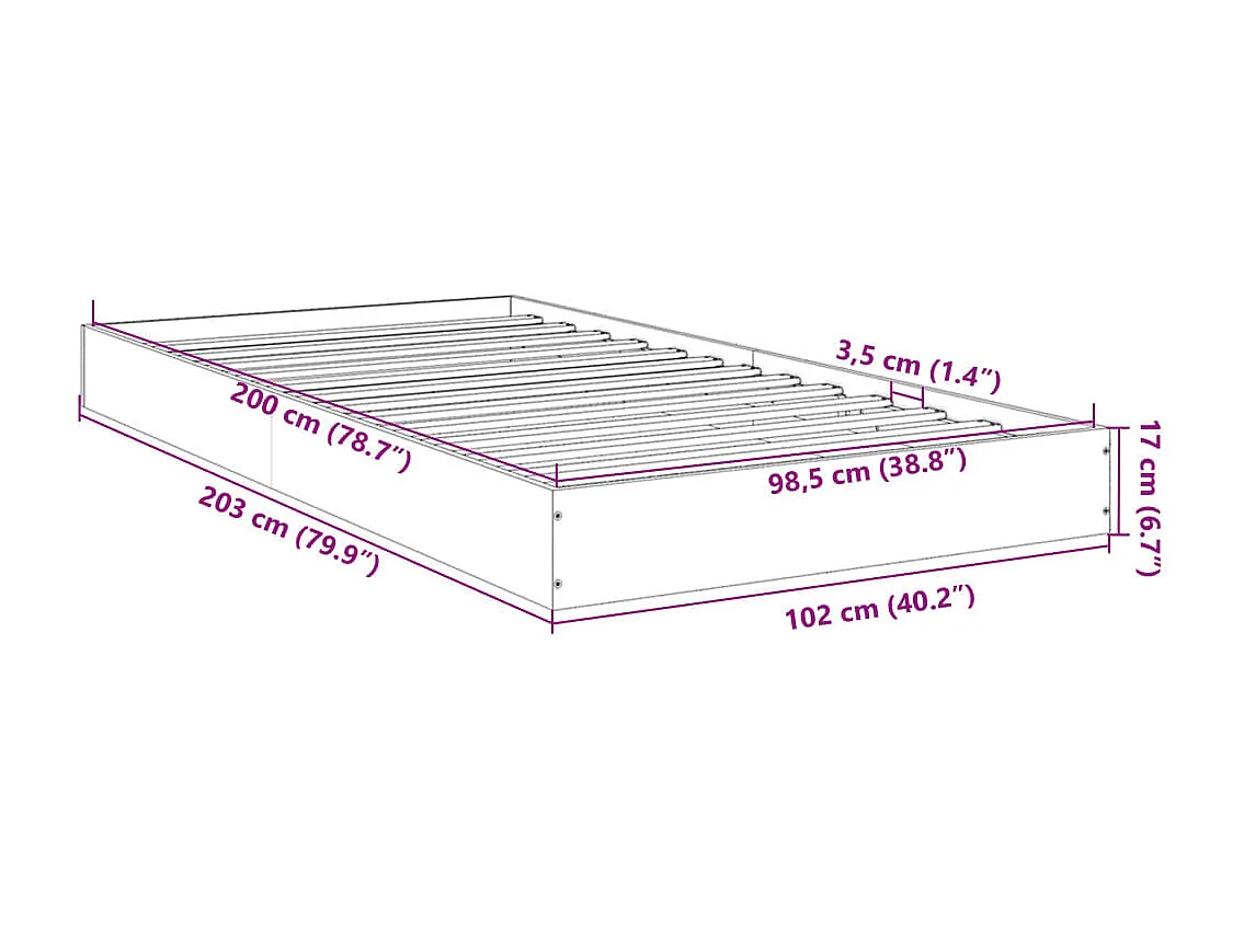 Bedframe bewerkt hout grijs sonoma eikenkleurig 100x200 cm