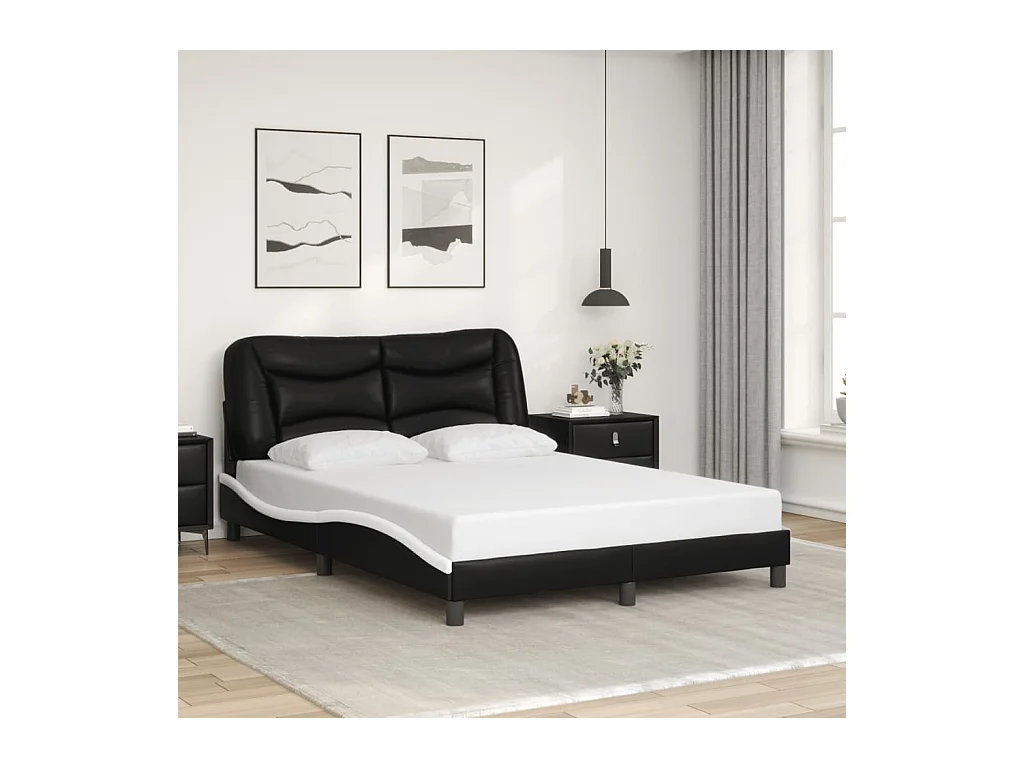Bettgestell mit Kopfteil Schwarz und Weiß 140x190 cm Kunstleder