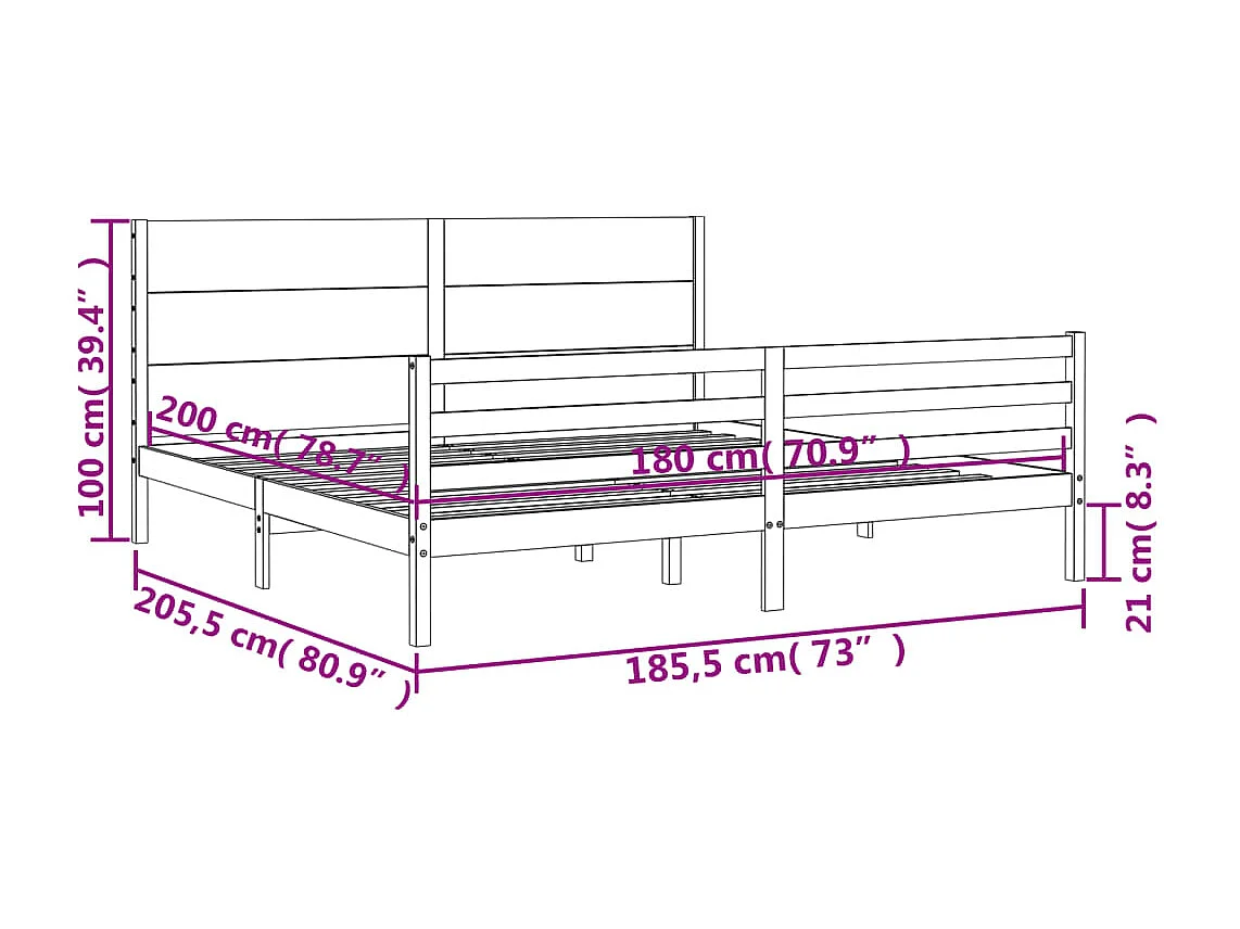 Cadre de lit sans matelas cire marron 140x190cm bois pin massif