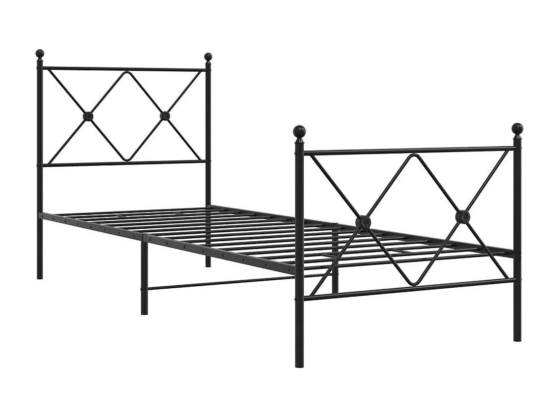 Cadre de lit métal sans matelas avec pied de lit noir 75x190 cm