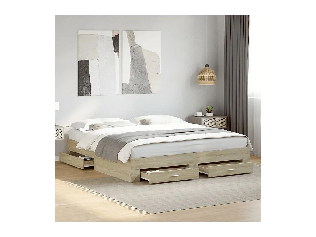 Cama con cajones madera ingeniería roble Sonoma 180x200 cm