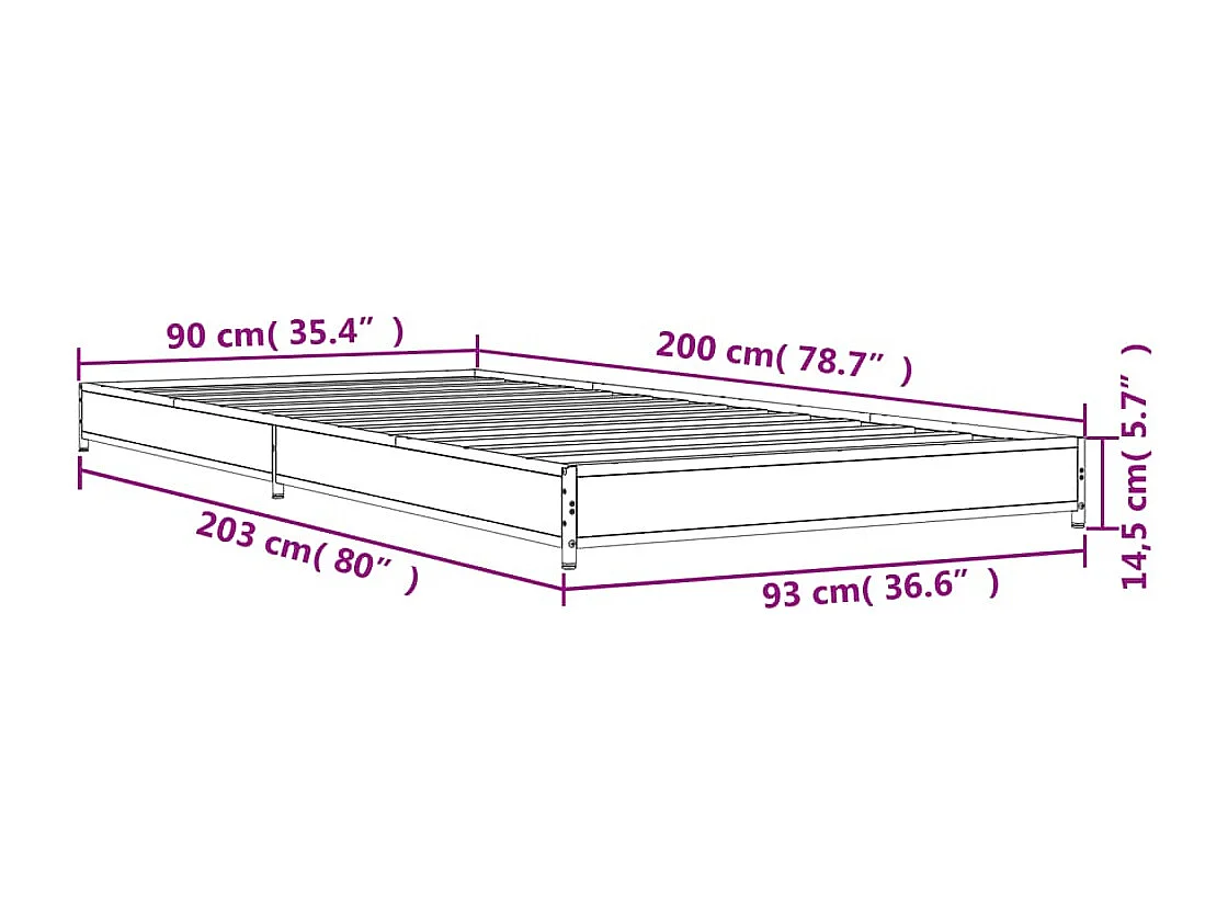 Bettgestell Sonoma-Eiche 90x200 cm Holzwerkstoff und Metall