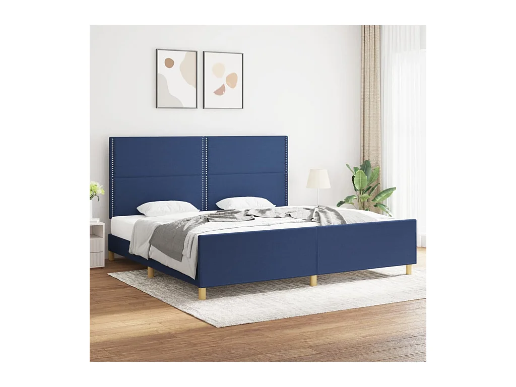 Cadre de lit sans matelas bleu 200x200 cm tissu