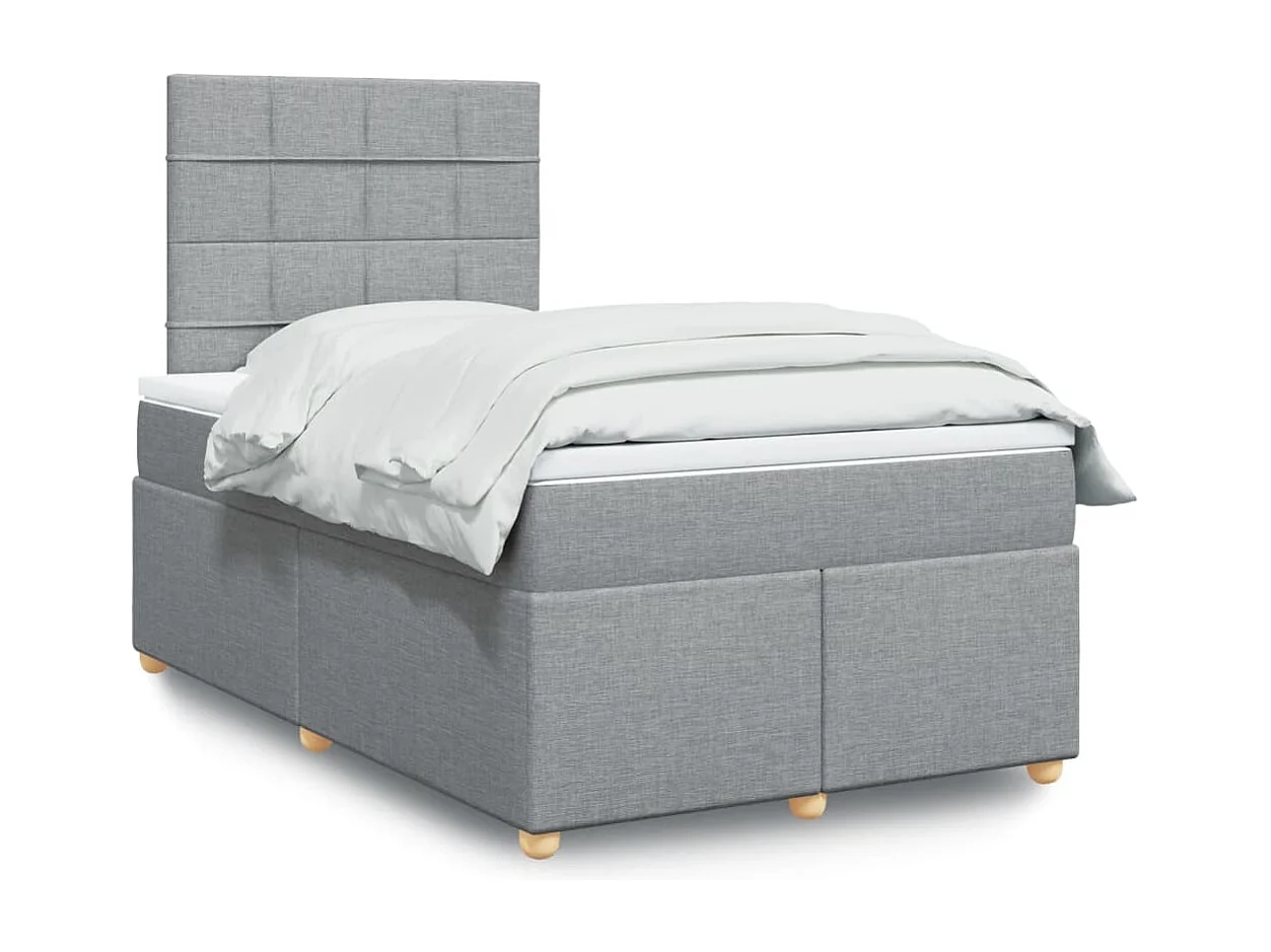 Cama boxspring com colchão 120x190 cm tecido cinzento-claro