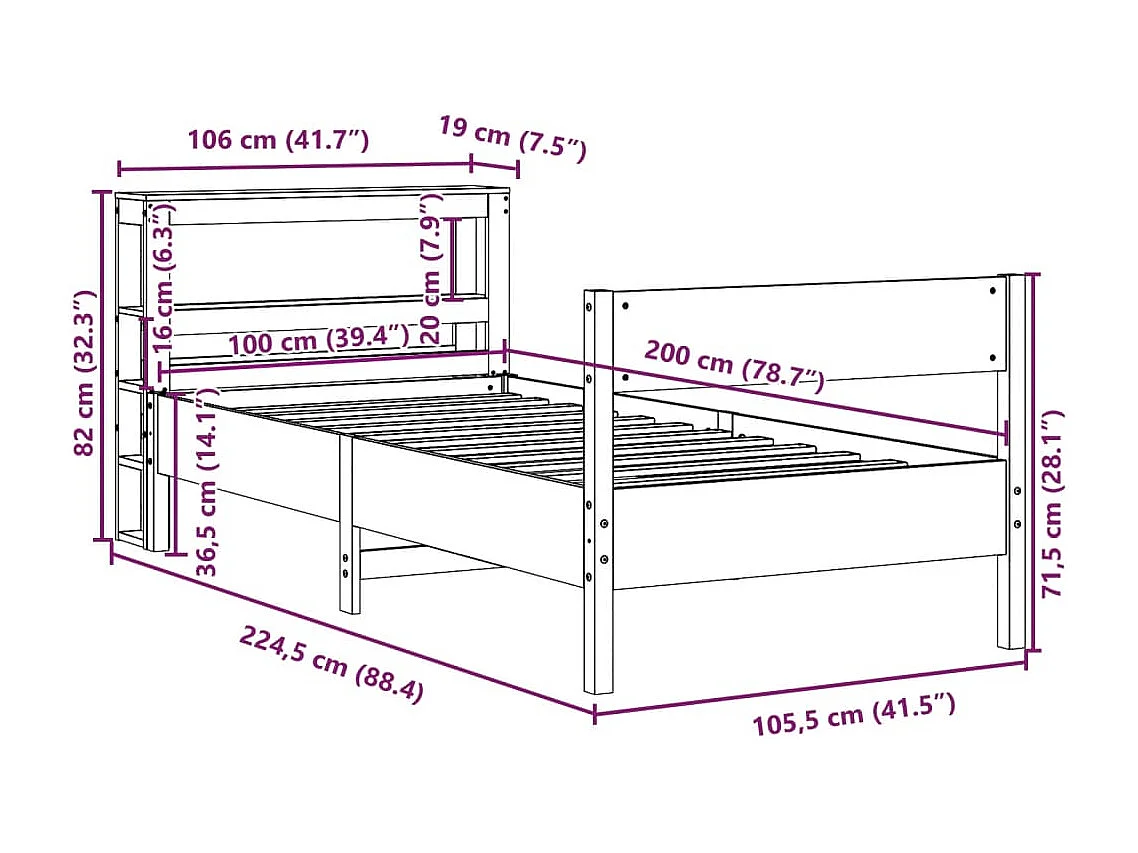 Letto senza Materasso Bianco 90x200 cm Legno Massello di Pino