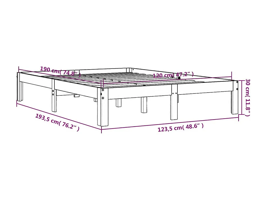 Cadre de lit sans matelas cire marron 120x190cm bois pin massif