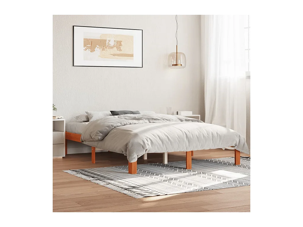 Cadre de lit sans matelas cire marron 120x190cm bois pin massif