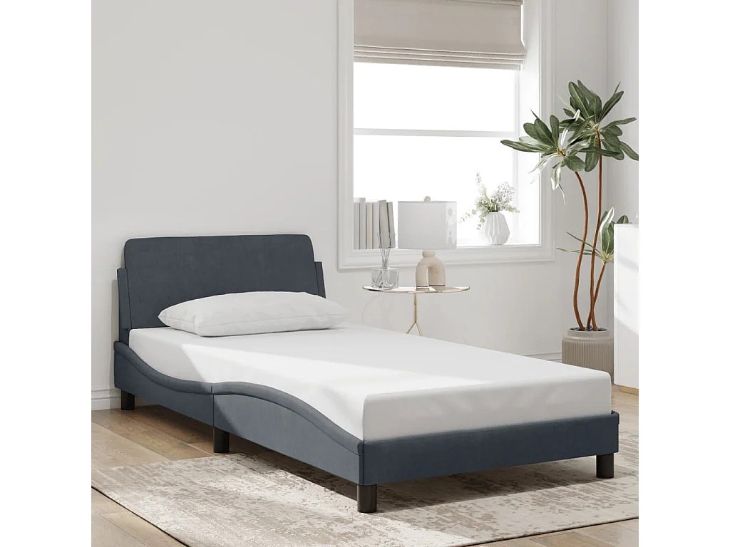 Cadre de lit sans matelas gris foncé 100x200 cm velours