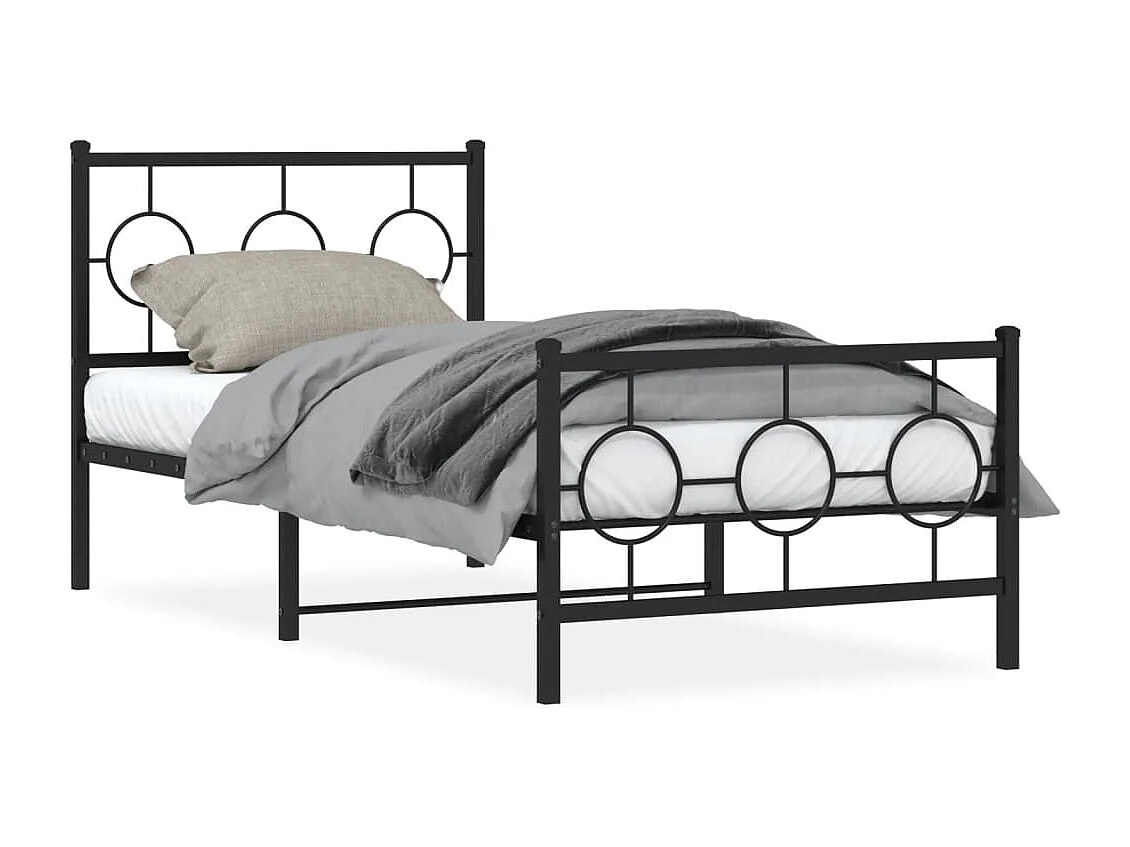 Cadre de lit métal sans matelas avec pied de lit noir 90x190 cm