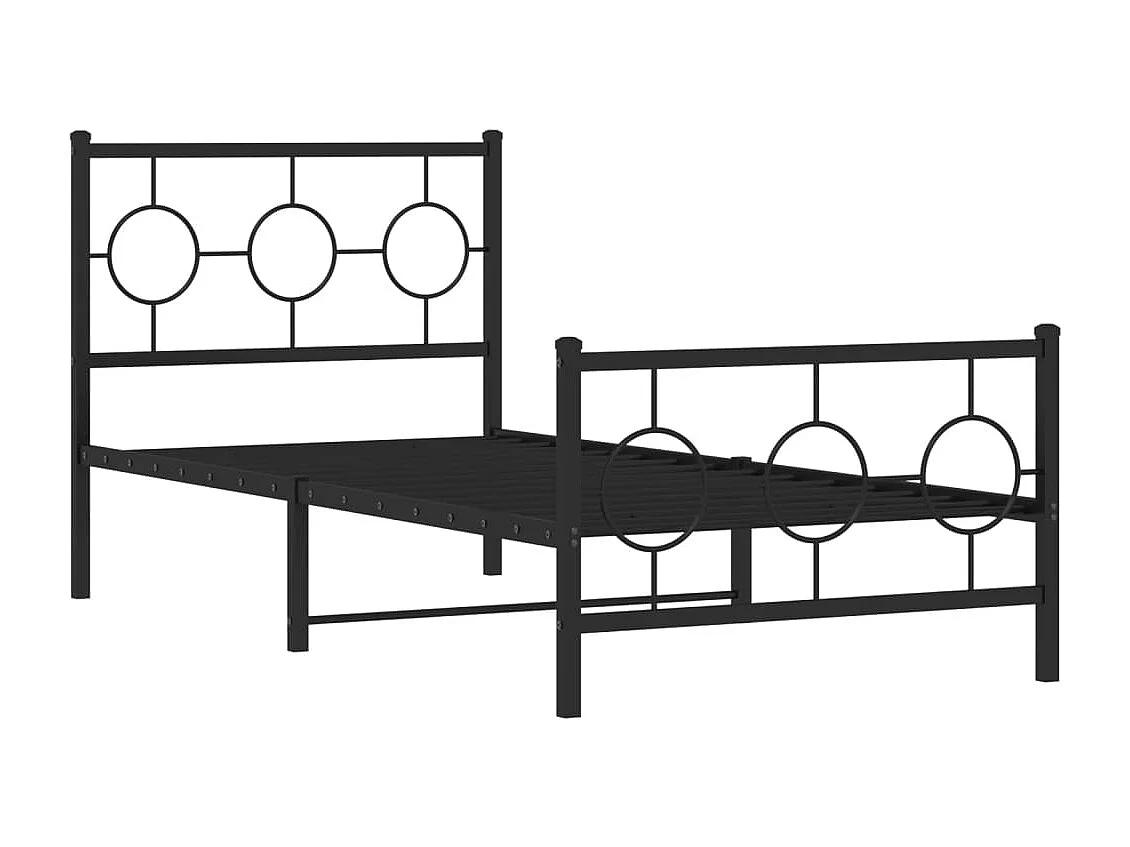 Cadre de lit métal sans matelas avec pied de lit noir 90x190 cm