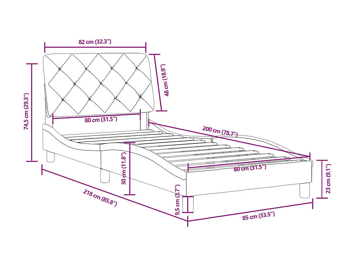 Cadre de lit sans matelas gris béton 100x200 cm