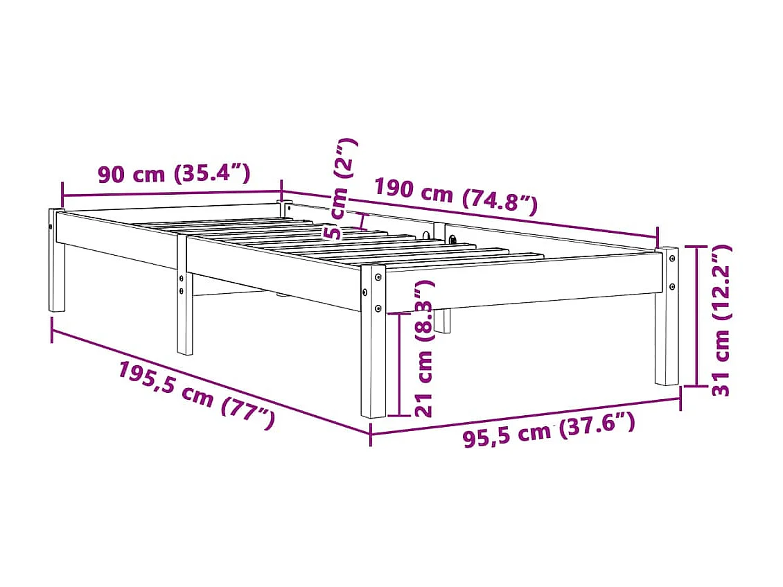 Letto senza Materasso Marrone Cera 90x190 cm in Legno di Pino