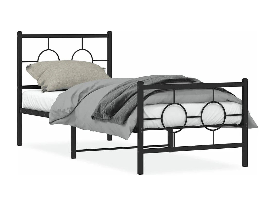 Cadre de lit métal sans matelas avec pied de lit noir 75x190 cm