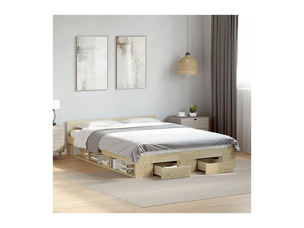 Cadre de lit avec tiroirs sans matelas chêne sonoma 140x200 cm