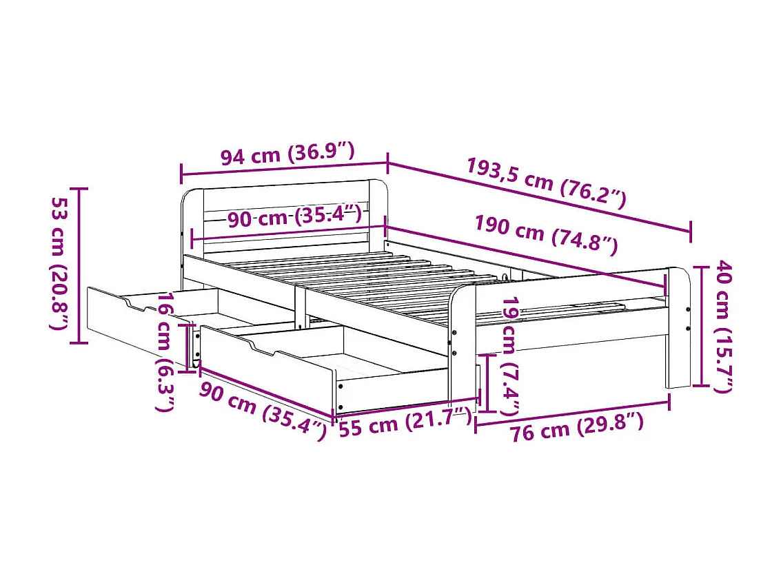 Cadre de lit sans matelas noir 140x190 cm bois d'ingénierie