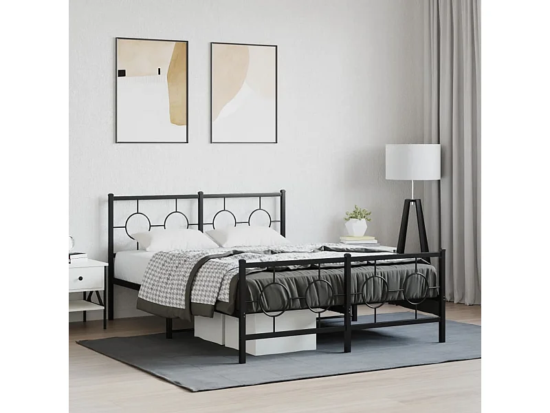 Cadre de lit métal sans matelas avec pied de lit noir 135x190cm