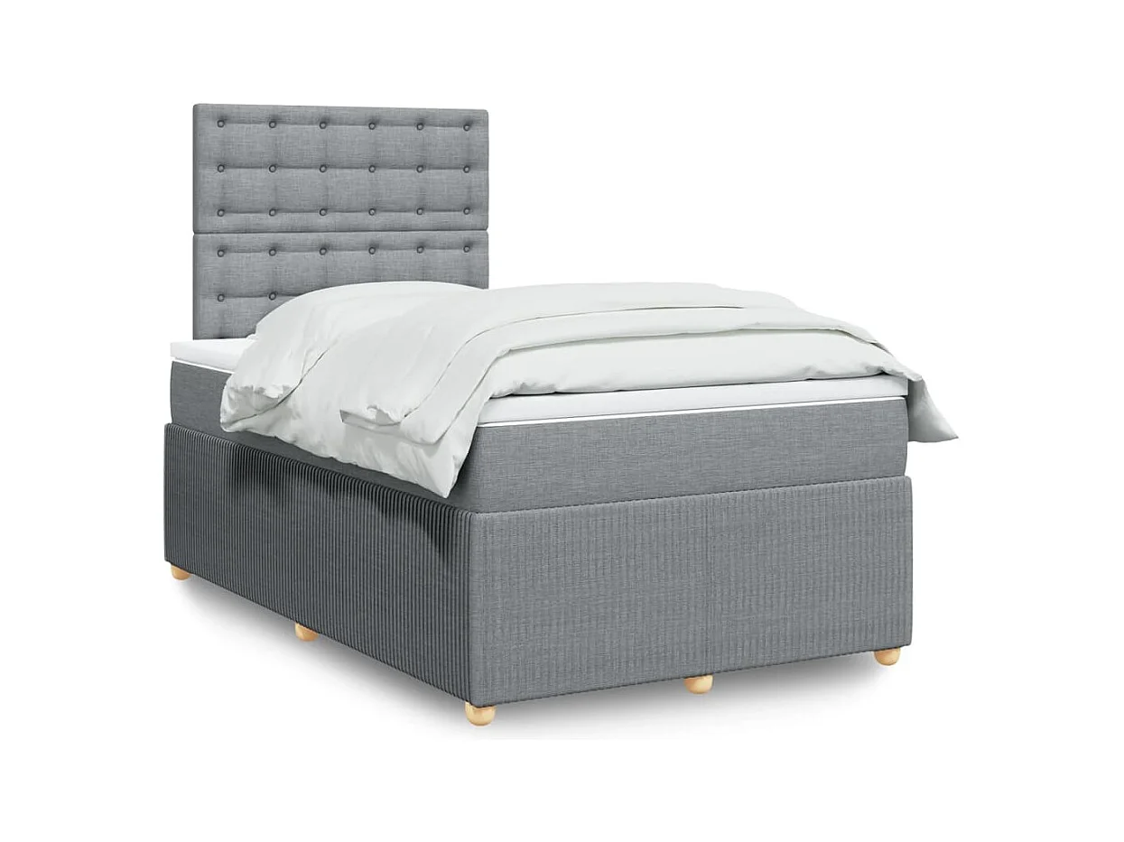 Cama boxspring com colchão 120x190 cm tecido cinzento-claro