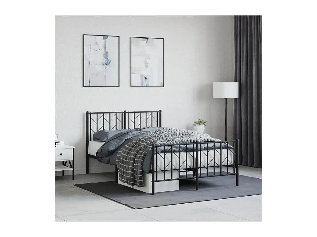 Bettgestell mit Kopf- und Fußteil Metall Schwarz 120x190 cm