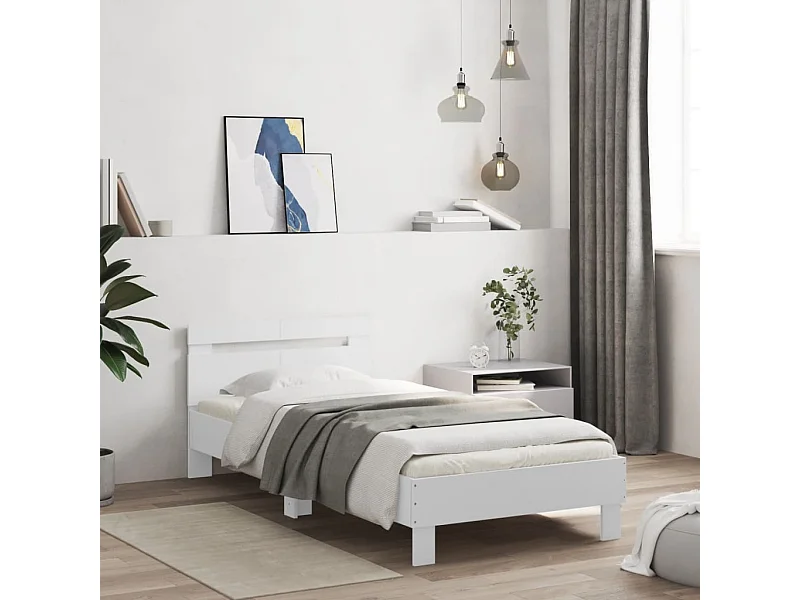 Cadre de lit sans matelas avec tête de lit blanc 100x200 cm