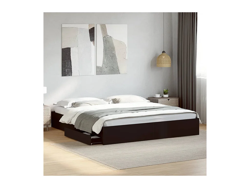 Giroletto con Cassetti Nero 180x200 cm in Legno Multistrato